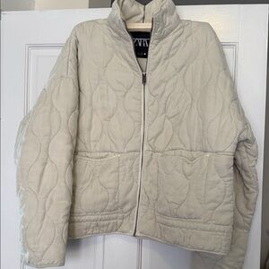 Zara Light Beige Quilted Zip-Up Jacket